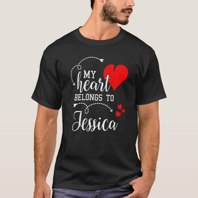 Parmatchning Mitt hjärta tillhör Jessica Min kärle T Shirt (Framsida)