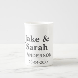 Parnamn grå gyllene ramkant bröllopsdatum benporslin mugg