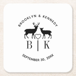 Parnamn Hjortmonogram Rustik Landshustru Bröllop Underlägg Papper Kvadrat