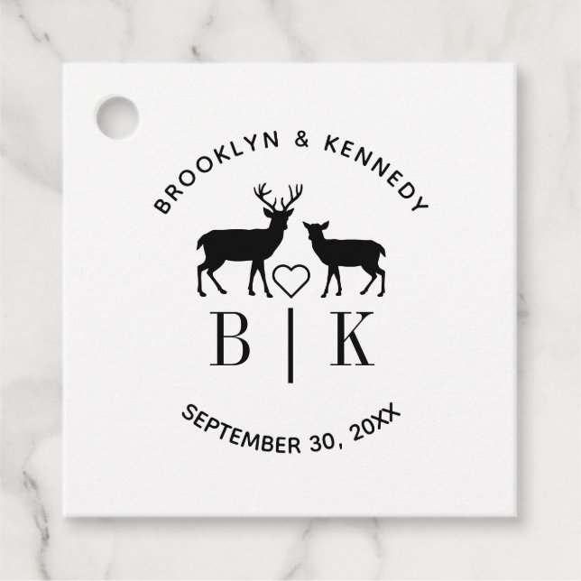 Parnamn Hjortmonogram Rustik Landstil Bröllop Gåvor Etiketter (Framsida)