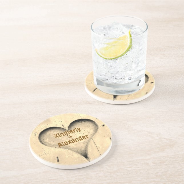 Parnamn Rustikt Träd med Hjärtat Present Underlägg (Sidan)