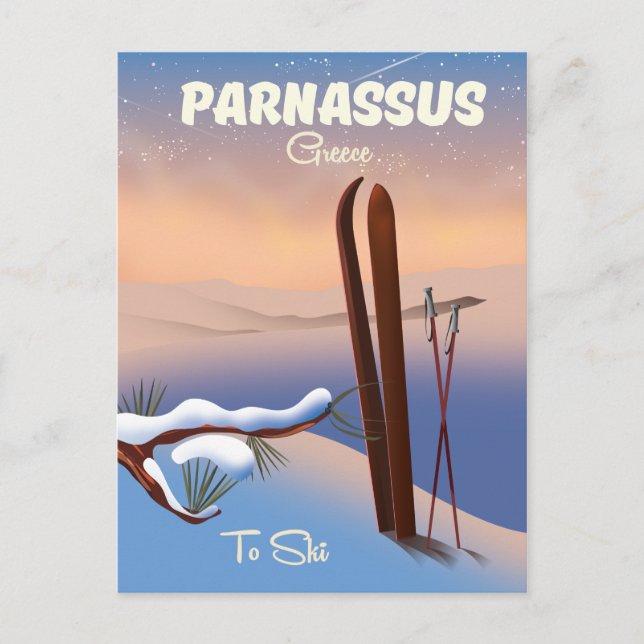 Parnassus Greece Ski-reseaffisch Vykort (Framsida)