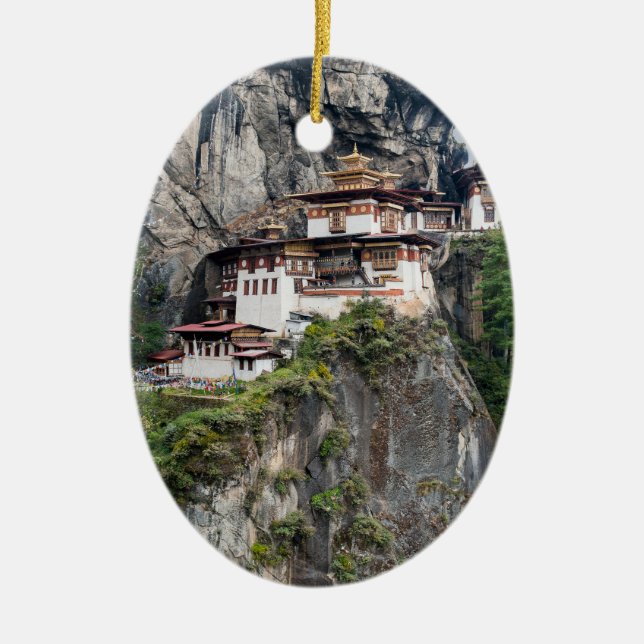 Paro Taktsang: The Tiger's Nest Monastery - Bhutan Julgransprydnad Keramik (Framsidan)
