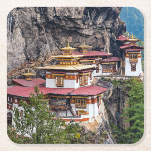 Paro Taktsang: The Tiger's Nest Monastery - Bhutan Underlägg Papper Kvadrat