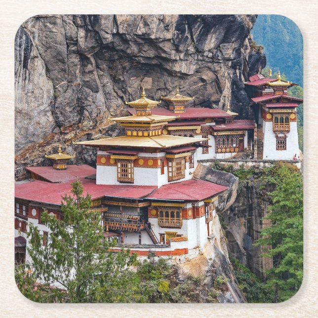 Paro Taktsang: The Tiger's Nest Monastery - Bhutan Underlägg Papper Kvadrat (Framsidan)