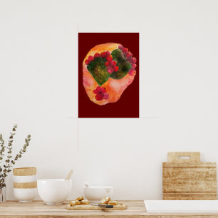 Päron av vattenfärg Cherry och Grönt prickly Pars Poster