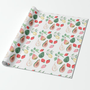 Päron, jordgubbar, papaya, citron, fruktblandning, presentpapper