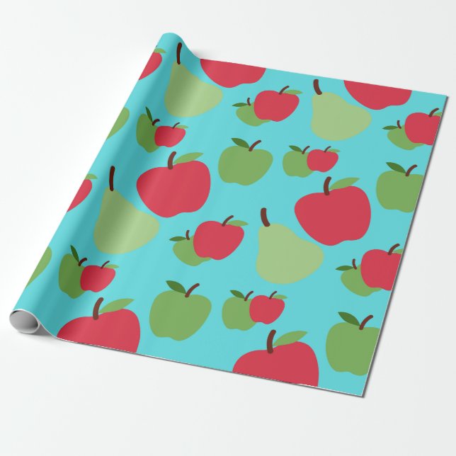 päron och äpplen fruktmönster  presentpapper (Utrullad)