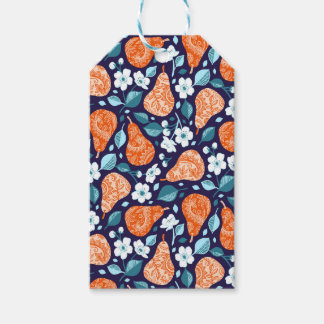 Päron och Blommar i Orange och blått Presentetikett