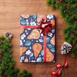 Päron och Blommar i Orange och blått Presentpapper