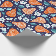 Päron och Blommar i Orange och blått