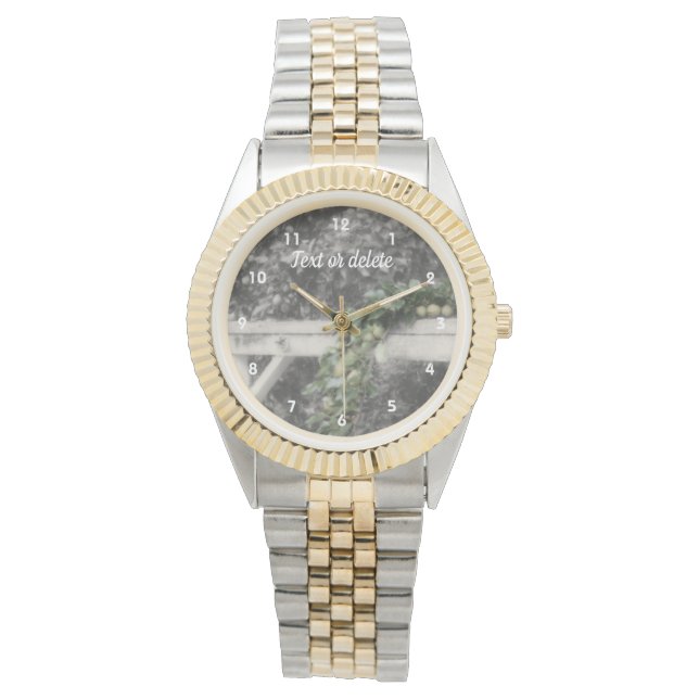 Päron och Hitching Post Black White Personlig Armbandsur (Framsida)