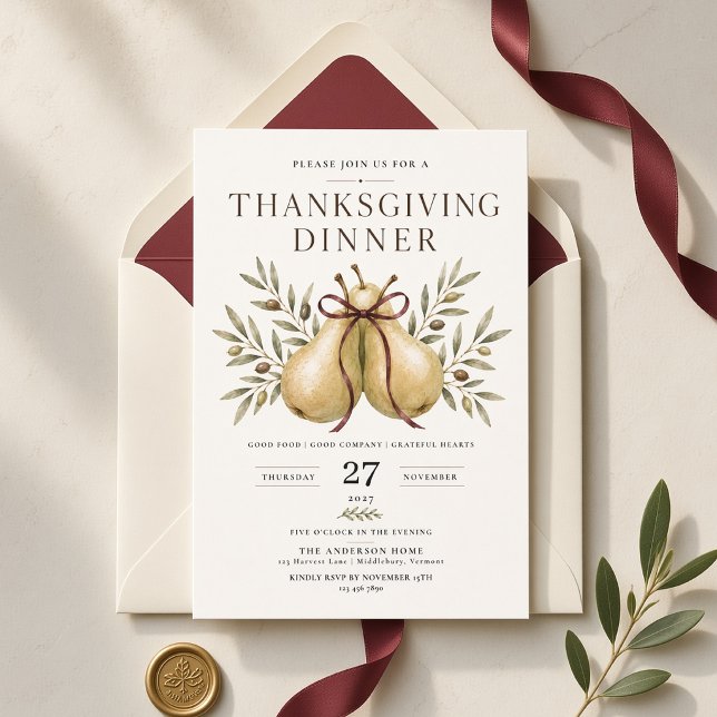 Päron och oliv Thanksgiving-middag Inbjudningar (Skapare uppladdad)
