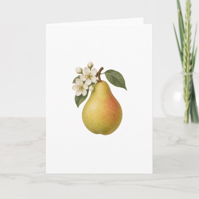 Päron och vita blommor kort (Framsida)
