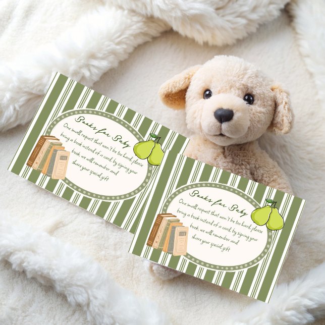 Päron-sagegrön retro-baby shower bokförfrågan tilläggskort (Pear sage green retro baby shower book request enclosure cards pear books for baby cards)