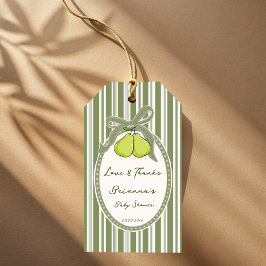 Päron-sagegröna retro-randiga baby shower-favor presentetikett