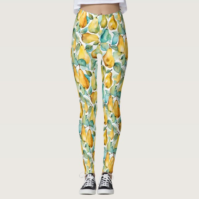 Päron Vattenfärgskonst  Leggings (Framsida)
