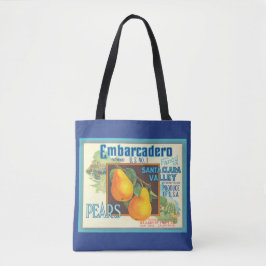 Päron Vintage Fruit Farm Crate Art på Blå Tygkasse