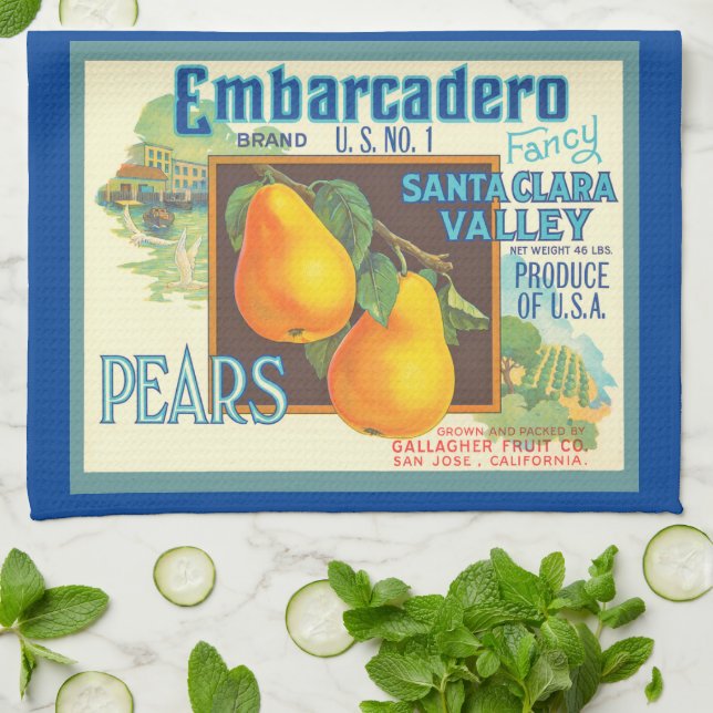 Päron Vintage Fruit Låda Art Kitchen Towel Kökshandduk (Vikta)
