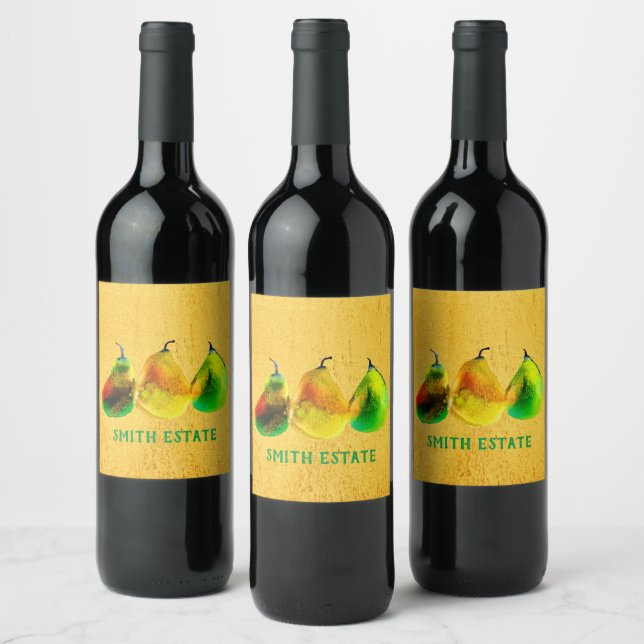 Päronärtskläder, grönt, vin vinflaska etikett (Flaskor)