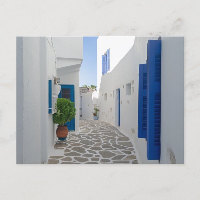 Paros Blå och Vit Grekisk Arkitektur Vykort (Framsida)
