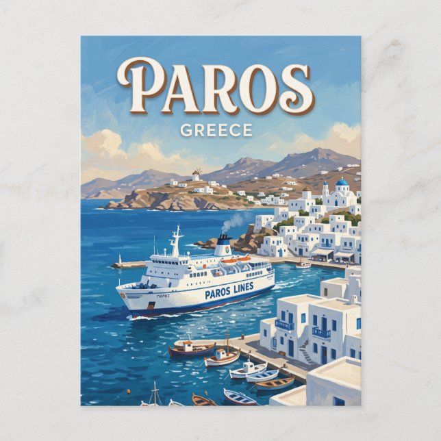 Paros färjehamn Grekland Vykort (Framsida)