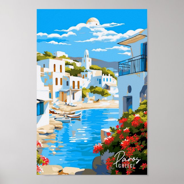 Paros Greece Art Vintage resor Illustration Poster (Framsidan)