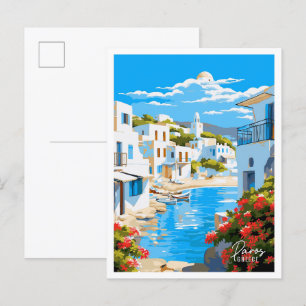 Paros Greece Art Vintage resor Illustration Vykort