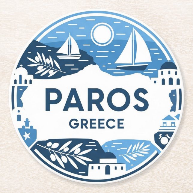 Paros Greece Island Travel Underlägg Papper Rund (Framsidan)