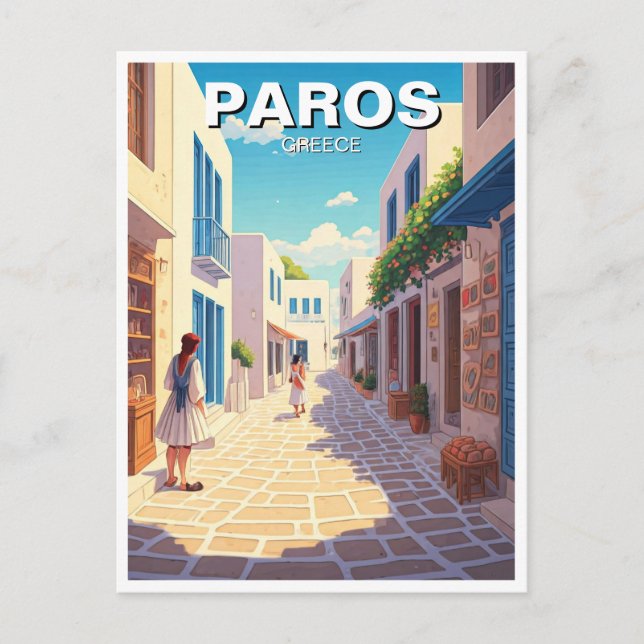 Paros Greece Islands Cobblestone Street Vykort (Framsida)