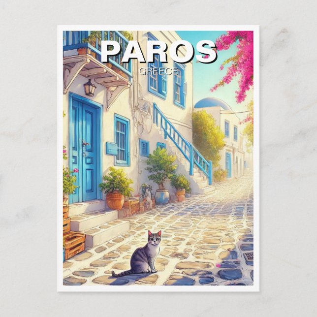 Paros Greece Islands Travel cat Vykort (Framsida)