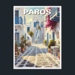 Paros Greece Islands Travel Watercolor Vykort<br><div class="desc">Paros, Grekland, är en juvel av Kykladerna som är känd för sin vackra och ikoniska arkitektur. Paros fångar de grekiska öarnas kvintessentiella charm med sitt vitvällda byggnad accentuerat av pulserande blåa skuttrar och kaskadande bougainvillea. Denna serendestination är känd för sin kullstensgata, kristallklar vatten och välkomnande atmosfär. Besökare dras till Paros...</div>