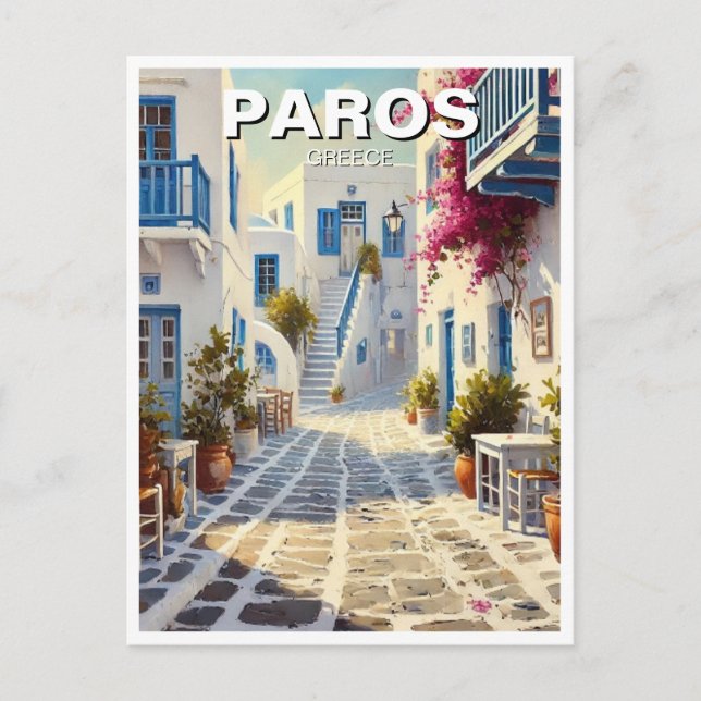 Paros Greece Islands Travel Watercolor Vykort (Framsida)