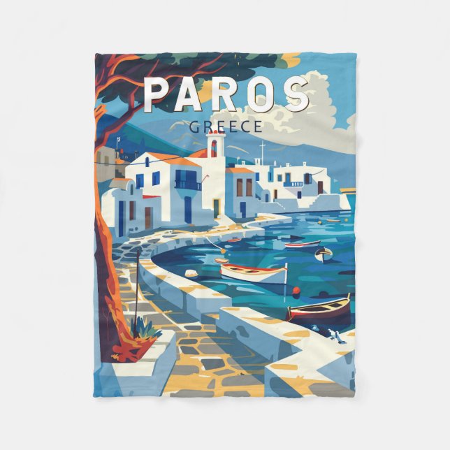 Paros Greece Travel Art Vintage Fleecefilt (Framsidan)