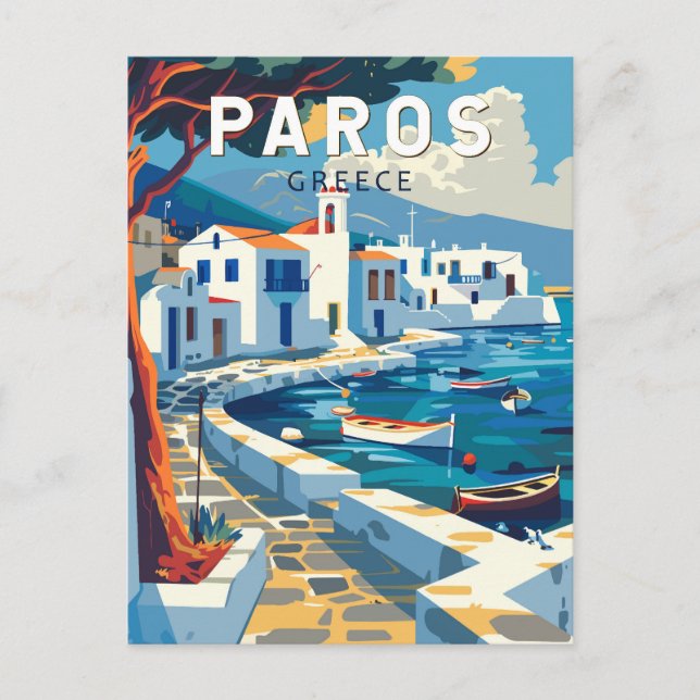 Paros Greece Travel Art Vintage Vykort (Framsida)