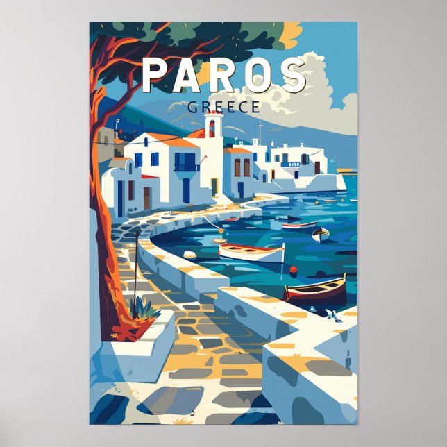 Paros Grekland Resa Konst Vintage Poster (Framsidan)
