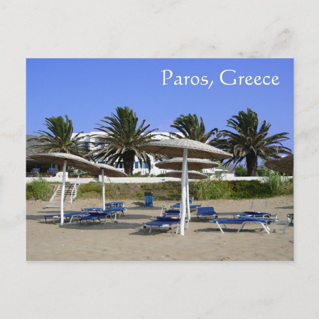 Paros Island, Greece Beach Umbrellas Postcard Vykort (Framsida)