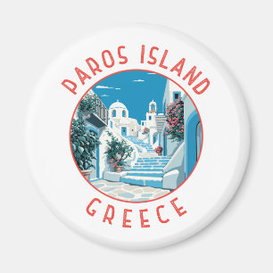 Paros Island Greece Retro Distress Circle Magnet