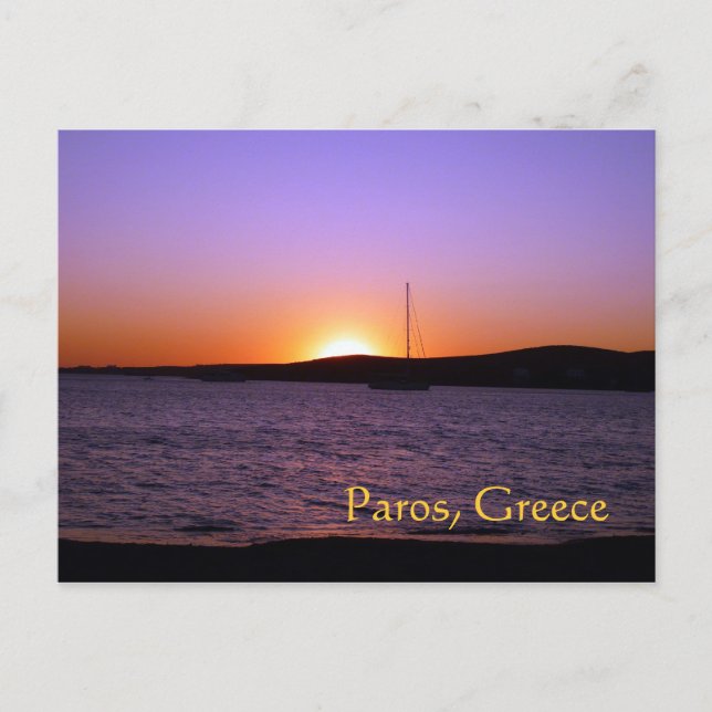 Paros Island, Grekland, Solnedgångssegel Postkort Vykort (Framsida)