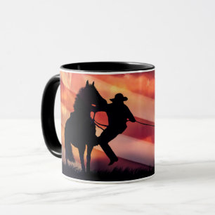 Parotic Roping Cowboy och Horse American Flagga Mugg