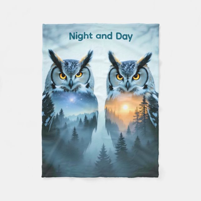 Paröversfilt för uggla natt och dag fleecefilt (Framsidan)