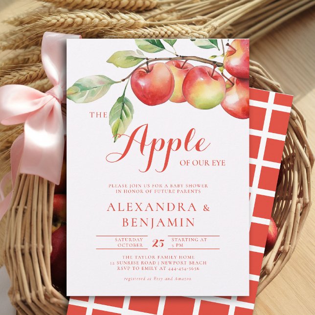 Parppvisa babyskor för äppelskörd med Gren Inbjudningar (fall baby shower invitation apple of our eye girl watercolor rustic elegant coed couple)