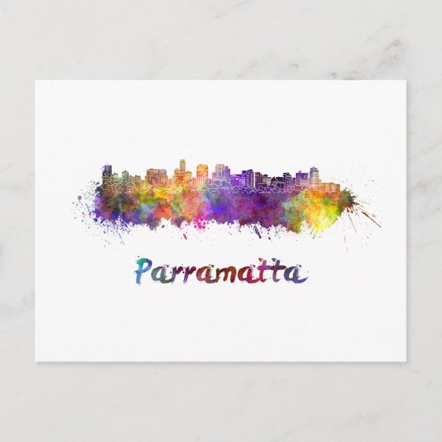 Parramatta skyline in watercolor vykort (Framsida)