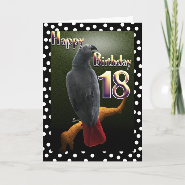 Parrot afrikansk Grått fågelpolka punkt 18 Födelse Kort (Framsida)