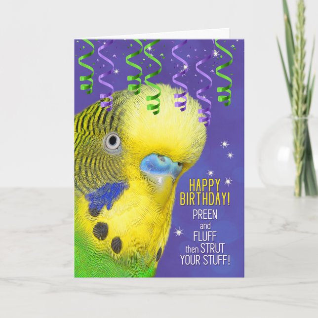 Parrot Älskare Birthday med Budgie Roligt Bird Äls Kort (Framsida)