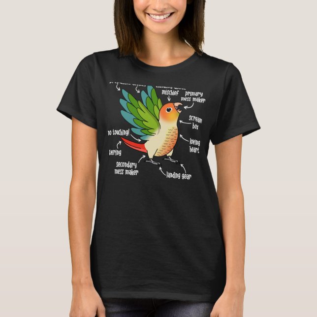 Parrot Anatomi I Grönt Cheek Pineapple Conure T Shirt (Framsida)