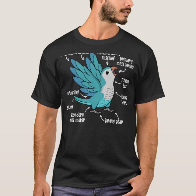 Parrot Anatomy I Blue Munk Parakeet Quaker T Shirt (Framsida)
