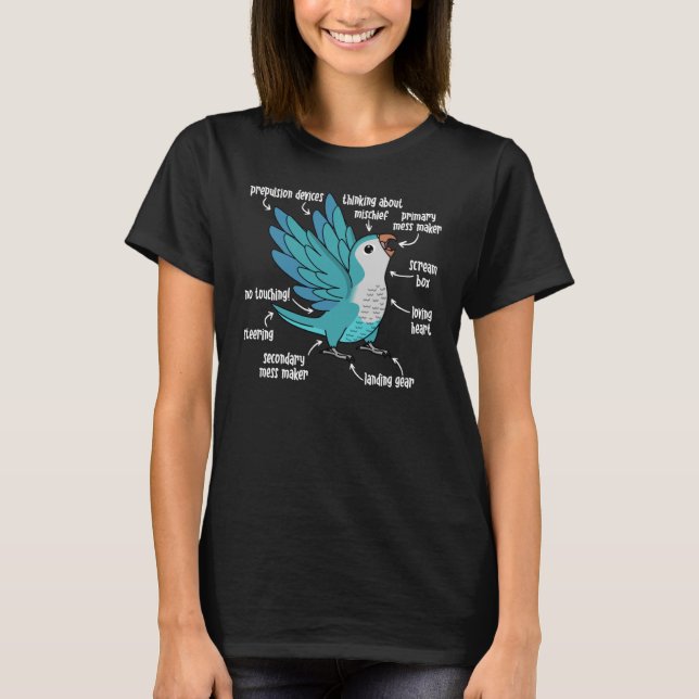 Parrot Anatomy I Blue Munk Parakeet Quaker T Shirt (Framsida)
