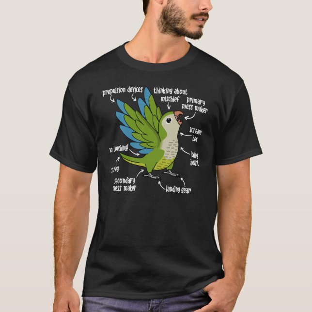 Parrot Anatomy I Grönt Munk Parakeet Quaker T Shirt (Framsida)