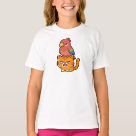 Parrot and Orange Cat T Shirt